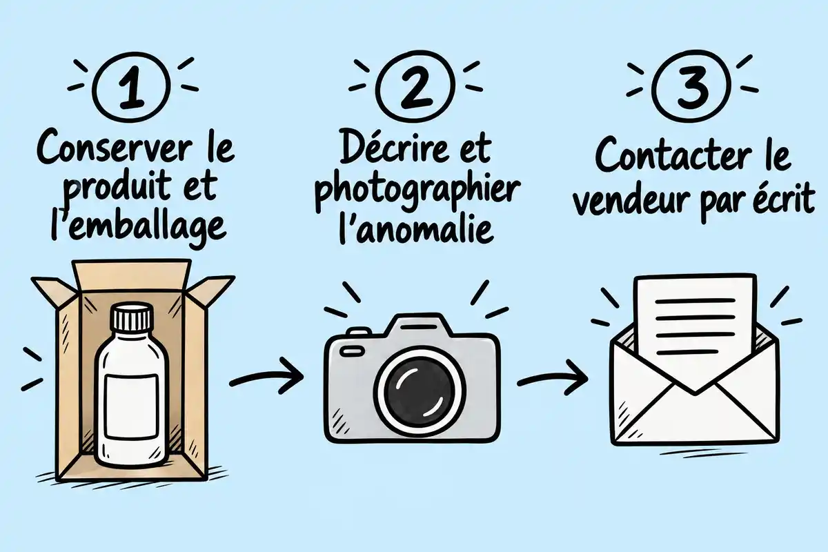 En cas de doute sur le parfum ou son colis, conservez le produit et sa preuve d’achat, décrivez l’anomalie et contactez le vendeur par écrit.