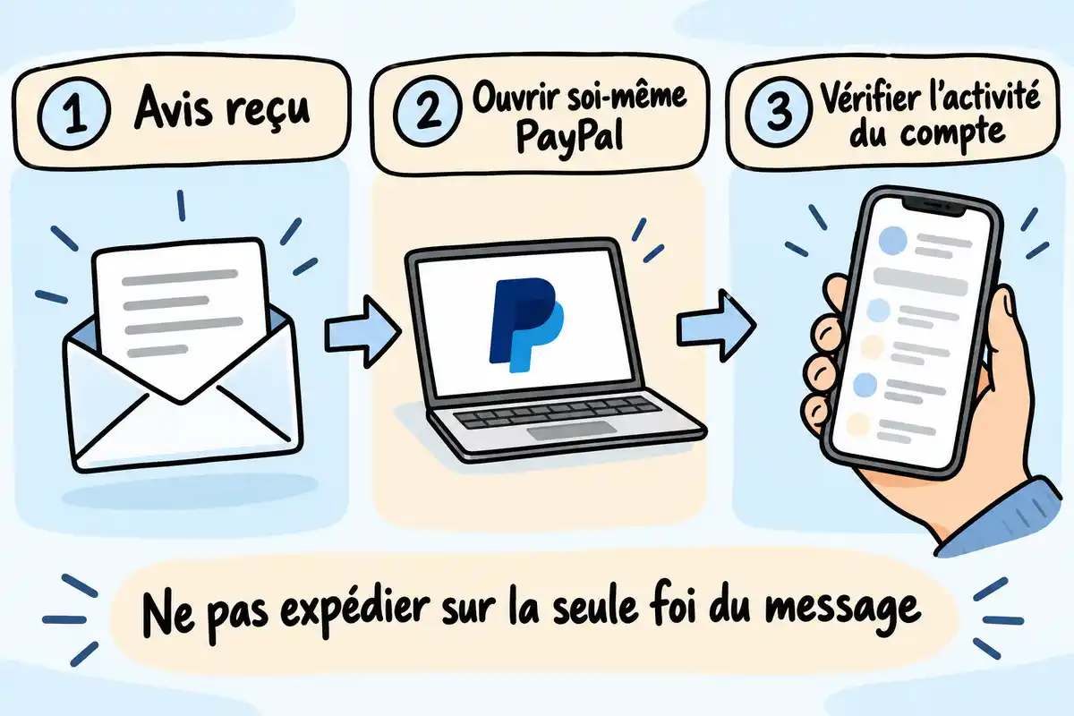 Avant d’expédier, rechercher soi-même l’opération dans l’activité du compte permet de vérifier le paiement annoncé.