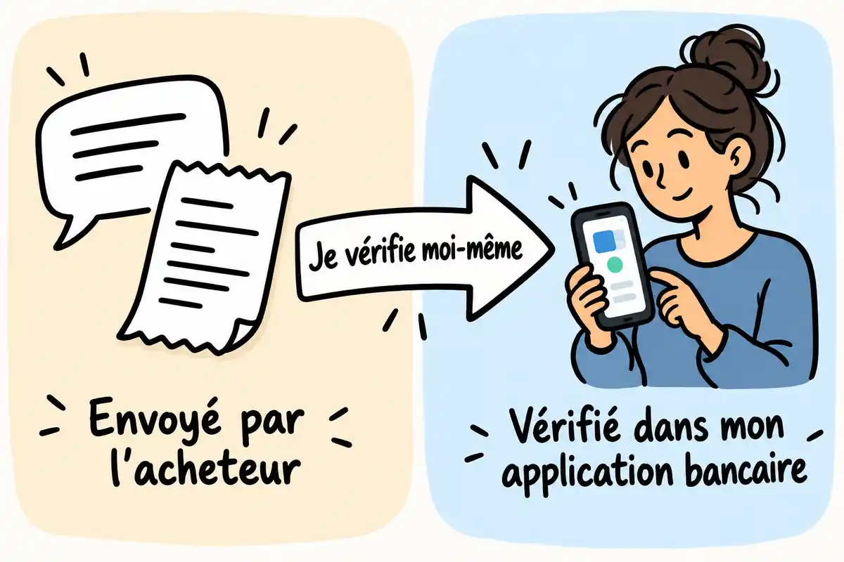 Un justificatif envoyé par l’acheteur ne prouve pas la réception : le vendeur doit vérifier lui-même l’opération dans son application bancaire.