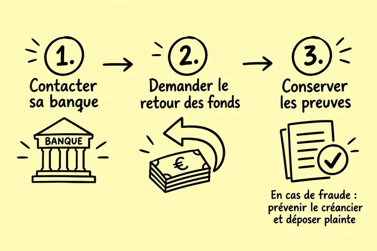 Après un virement suspect, contacter sa banque, demander le retour des fonds et conserver les preuves organise les premières démarches, sans garantie de récupération.